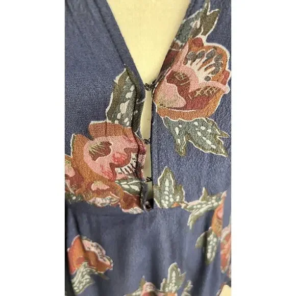 ASTR The Label Womens Size Med Ethel Dress Navy Floral Tassel Long Sleeve - Picture 7 of 11